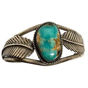 Navajo Sterling Silver Royston Turquoise Cuff Bracelet Handcrafted Size 5 With 1
